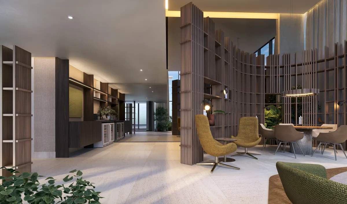 Perspectiva ilustrada da lobby office