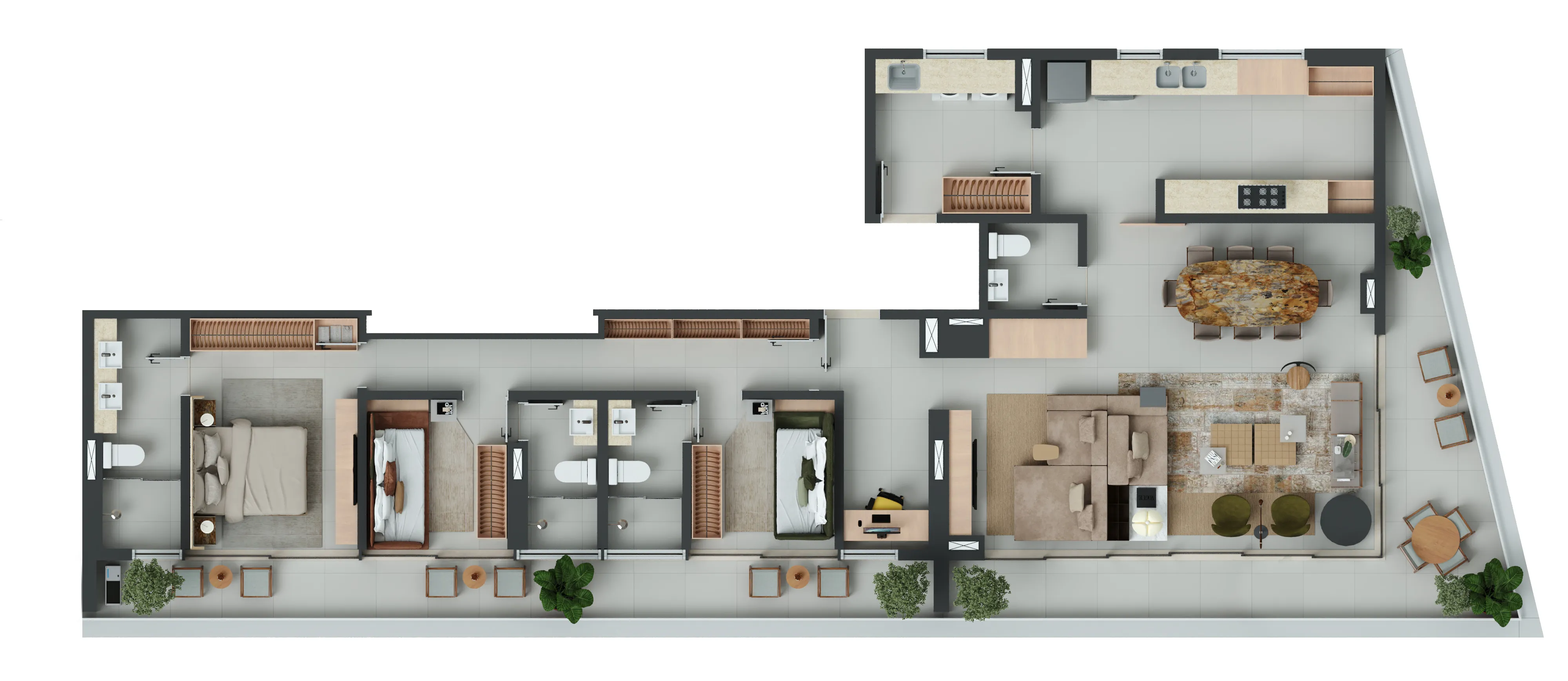 Apartamento Artse Meireles em Fortaleza - 174 m² - Planta conjugada